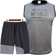 [Generic] Lightweight Gym Shorts Men Running Shorts with Pockets - Athletic Men's Sports Shorts Basketball Training Pants -Lightweight Tank top Gym Stringer Mens Singlet Running Sleeveless Shirt (Large)