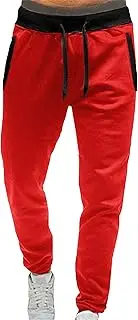 [JEShifangjiusu] Mens Classic Style Daily Leisure Pant Stretch Quick Dry Athletic Workout Trouser Open Bottom Sweatpant (Red,Large)