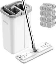 Hands-Free Mop and Bucket Set with 8 Microfiber Pads - Efficient Floor Cleaning