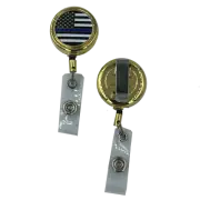 Police Thin Blue Line Gold Metal ID Reel retractable ID Card Holder CBP First Re
