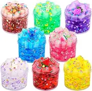 Jelly Cube Clear Slime Kit 8 Pack for Kids, Crunchy Bulk Slime, Super Soft & Non-Sticky, DIY Crystal Slime Party Favors for Girls Boys 5 6 7 8 9 10 11 12