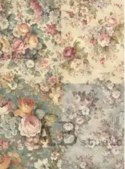 A4 Cottage Rose Quad #1 Milky ID156 Decoupage Rice Paper