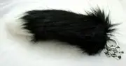BLACK WITH WHITE TIP 12" FOXTAIL KEYCHAIN RING PURSE TASSEL BELT CLIP-BRAND NEW