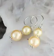 DOUBLE YELLOW SHELL PEARL DROP 925 STERLING SILVER EARRINGS Joy's Jewels