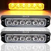 6-LED Strobe Light Amber Waterproof Emergency Beacon Flash Lights,Purishion Caution Bar 10 Patterns Flashing Car SUV Pickup Truck Van Vehicle POV (2 Pack) (6LED Amber)
