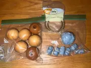 Vintage Macrame Beads Large Wood Balls & Blue Swirl Clay Handmade Lot