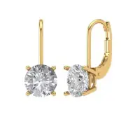 3.2ct Round Cut VVS1 Lever back Drop Dangle Solitaire Earrings 14k Yellow Gold