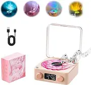 The Waves Vinyl Player, Waves Vinyl Bluetooth Speaker, Portable CD Player That Looks Like a Record Player, Wireless Vintage Vinyl Record Player Style Bluetooth Speaker with Ambient Lights-Pink