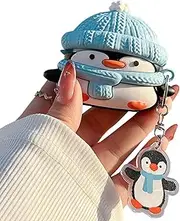 QoKcoahn Cute Cartoon Case for AirPods Pro 2nd Gen Case,3D Kawaii Soft Silicone Blue Hat Penguin Cover with Keychain Cool Funny Boys Girls Women for AirPods Pro