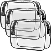 [NEXSTAND] 3 Pack Clear Toiletry Bag,TSA Approved Toiletry Bag, Clear Makeup Bag Waterproof Quart Size Bag, Travel Makeup Cosmetic Bag for Women Men, Carry on Airport Airline Compliant Bag (Black)