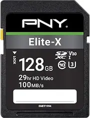 PNY 128GB Elite-X Class 10 U3 V30 SDXC Flash Memory Card - 100MB/s, Class 10, U3, V30, 4K UHD, Full HD, UHS-I, Full Size SD (Pack of 1)
