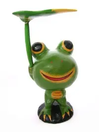 在飛比找Yahoo!奇摩拍賣優惠-【鍾愛峇里島】巴里島必買之可愛木雕---拿荷葉的大眼青蛙* 