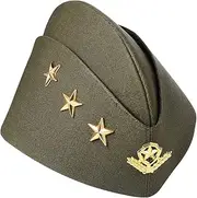 Nautical Sailor Hat Three Stars Wheat Stewardess Hat Airline Beret Adult Costume Accessory Halloween Cosplay Costume (Army Green)