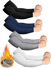 [Newcotte] 4 Pairs Thermal Arm Warmer Winter Arm Sleeve Cycling Thermal Sleeves Compression Running Arm Warmers Sleeves for Men Women