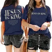 [BOMYTAO] Jesus is King T-Shirts for Women Christian Bible Verse Shirt Faith Graphic Tees Short Sleeve Casual Shirt Tops