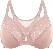 [DELIMIRA] Women's Front Closure Bras Posture Full Coverage Plus Size Lace Underwire Unlined Bra