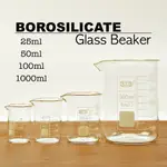 25/50/100/500ML 硼矽酸鹽玻璃燒杯透明實驗室量杯玻璃器皿帶噴嘴用於廚房實驗室