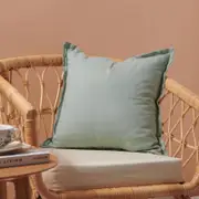 Natural Home ARDENNE Washed French Linen Cushion with Oxford Edge Eucalyptus Green 50x50cm