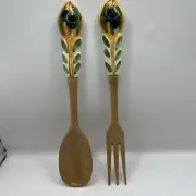 Orvieto Hand-Painted Olive Tree Design Wood Salad Serving Fork & Spoon Set/Pair