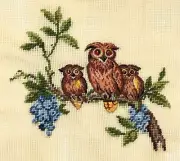 Preworked THREE OWLS Owl Needlepoint Canvas with 100% Petit Point 9.25x8.5" 3922