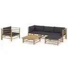 Patio Sofa With Cushions Bamboo Rustic Style Modular Lounge Furniture Set 6 Pcs