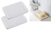 2x Silicone Soap Dish Holder Rack Tray Plate Saver Bathroom Storage - White