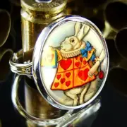 Alice in Wonderland Ring - White Rabbit Handmade Silver Charm Jewelry