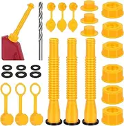 Tanstic 25Pcs Gas Can Spout Replacement Kit, Gas Can Nozzle Replacement with Flexible Nozzle, Screw Collar Caps, Gas Can Vent Caps, Thick Rubber Pads, Spout Covers, Drill Bit, Fit for Most Cans