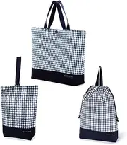 COLORFUL CANDY STYLE NJ500900 Bag, Drawstring 3-Piece Set, Lesson Bag, Shoe Case, Drawstring Bag, Large for School Entrance, Cool, Boys, Checkered Large, Navy Blue