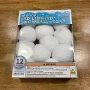 Indoor LED Lighted Snowtime Anytime Snowball Fight- 12 2.5" snowballs NEW