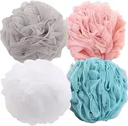 BTYMS 4 Pieces Loofah Sponges for Shower, 75 Gram Large Shower Puffs Bath Scrunchies Exfoliating Bath Sponges for Body
