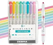 Zebra Pen Mildliner Double Ended Highlighter Set, Broad and Fine Point Tips, Assorted Ink Planner Colors, 8-Pack