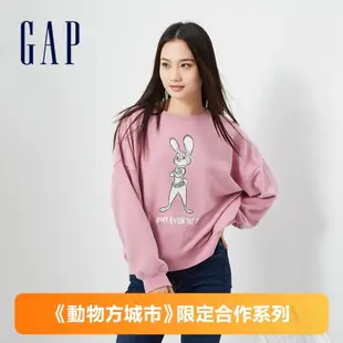 Gap 女裝 Gap x 動物方城市聯名 印花圓領大學T-粉色(765790)