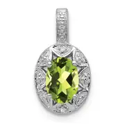 Sterling Silver Rhodium-plated Diamond u0026 Peridot Pendant