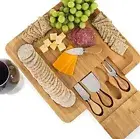 Bamboo Cheese Board Set With Cutlery In Slide-Out Drawer StainlessSteel Utensils