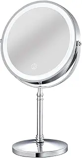 Rechargeable Makeup Mirror with Lights, Adjustable Brightness Magnifying Mirror with 3-Colour Lights, 9" Reversible Makeup Mirror with Lights, 1x/10x 360° Swivel Touch Screen Dressing Mirror