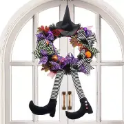 2x 60CM Halloween Wreath Decorations Pumpkin Wreath Witch Legs Front Door Wreath