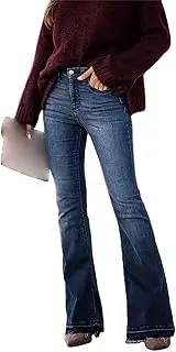 [Generic] Women Skinny Bell Bottom Jeans Stretch Broad Leg Denim Pants Raw Hem Micro Flared Jean Pants