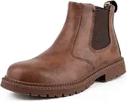 [Letuwj] Men's Steel Toe Work Boots Slip On Breathable Quick Dry Safety Leather Indestructible Work Safety Shoes