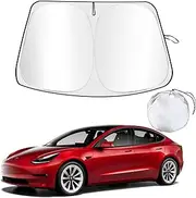 Windshield Sunshade for 2016-2024 Tesla Model Y Model 3, Foldable Front Windshield Sun Shade Cover, Car Sun Shield Blocks UV Rays, Window Heat Protection Visor, Tesla Interior Protector (Model Y)
