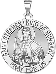 [PicturesOnGold.com] Saint Stephen I King of Hungary Religious Medal - 3/4 Inch Size of a Nickel -Sterling Silver