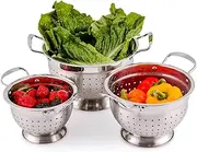 OVENTE Premium Stainless Steel Colander Set of 3 Deep Kitchen Strainer, Dishwasher Safe 1.5, 3 & 5 Quarts Metal Bowl Drainer with Handle for Pasta, Fruit, Noodle, Meal Prep, Silver C46263S