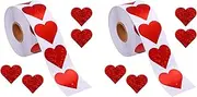 Binxind 2 Roll Valentine's Day Glitter Heart Stickers,Heart Stickers Roll,Heart Labels for Anniversaries Wedding(500Pcs/Roll)