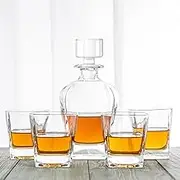 Novare Oval Whiskey Decanter Bottle with 4 Whiskey Glasses Set
