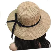 [FOMIYES] Fashion Wide Brim Floppy Beach Hat for Women Foldable Light Brown Straw Sun Hat with Sweet Design for Summer Outings and Stylish Sun Protection