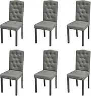 6-Piece Grey Dining Chairs Set, Camel Fabric, Chesterfield Design, Comfortable Upholstery,Modern Kitchen and Dining Room Chairs, Elegant Mid-Century Style, Polyester Upholstery