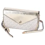 Michael Kors Jet Set Travel Small Signature Clutch Crossbody Vanilla Pale Gold