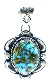 Navajo Kingman Turquoise Sterling Silver Handmade Pendant By Jeff James Rare !