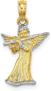 [JewelryWeb] 14ct Two tone Gold 3 d Religious Guardian Angel Playing Flute (christmas) Charm Pendant Necklace 19.3x13.2mm Wide