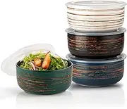 YUN TAO Ceramic Bowl with Lid: 6 Inch Porcelain Bowls Set with Lids for Lunch, Picnic,Salad - Food Storage Containers for Kitchen - Microwave Safe Serving Bowls Set of 4, 23 oz, Multicolor
